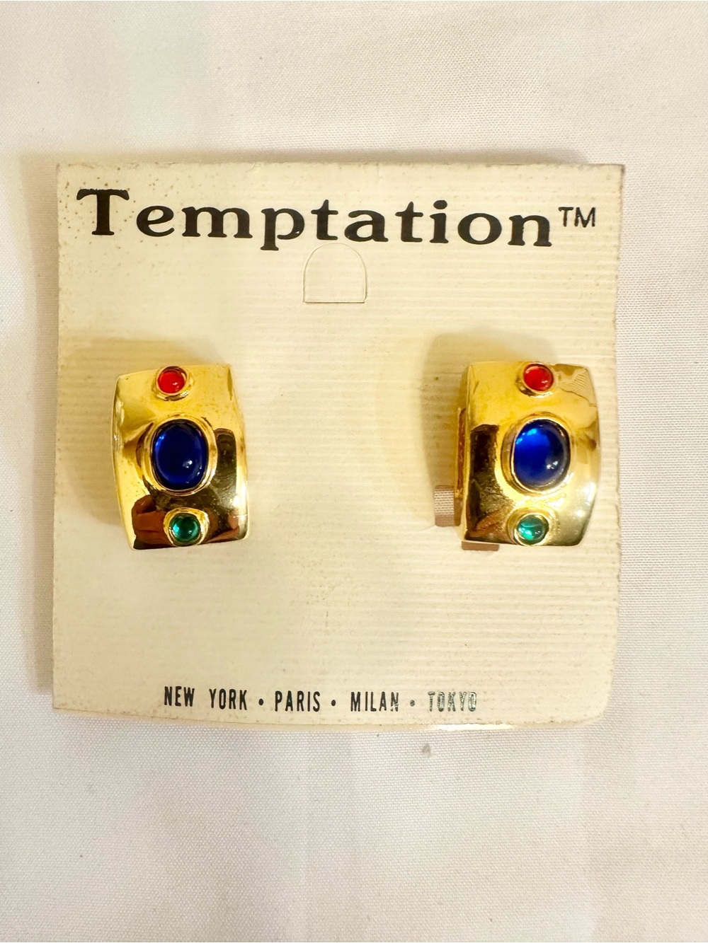VTG Gold-Plated Earrings with Multicolored Stones (Moderate Weight)